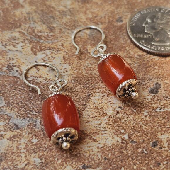 African Carnelian Hill Tribe Sterling Artisan Earrings - Picture 7 of 7